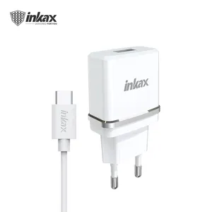 Inkax Cd-44 1A Enkele Usb Lader Set Eu Plug Draagbare Mobiele Telefoon Travel Wall Charger Adapter Met Kabel voor Micro Ip Type-C