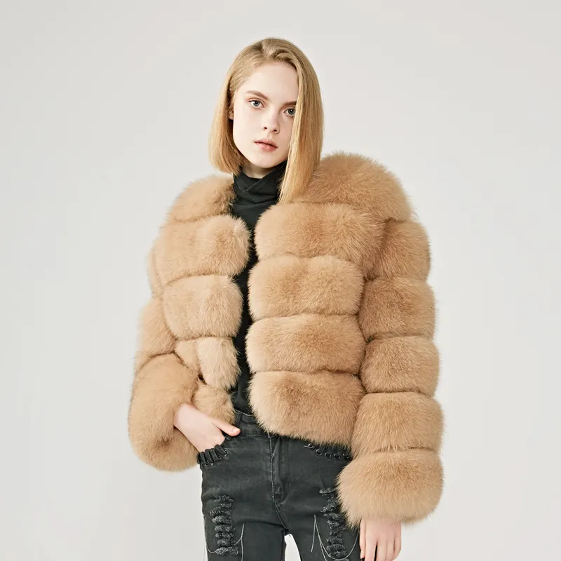 Wholesale Female Winter Natural Real Fluffy Plus Size Fox Fur Coats Ladies Casual Women Genuine Cropped Fox Fur Jackets