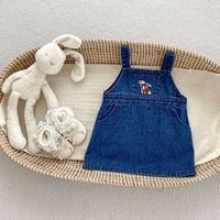 Nouvelle Robe en Jean sans Manches pour Filles, Broderie Cartoon, Ensemble 2 Pièces, Vêtements Tendance pour Enfants