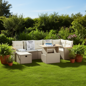 Juego de Sofás de Jardín de 8 Piezas en Ratán Sintético PE Beige con Almacenamiento, Diseño Contemporáneo para Uso en Jardín - Product Image 2