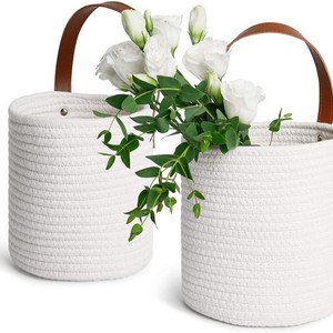 Hanging <b>Basket</b> Cotton Woven Wall Planter Round <b>Small</b> 16x18 Large 18x20 Handmade For Artificial Flowers Decor - Product Image 5