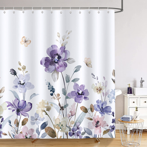 Tenda da Doccia con Stampa Digitale Acquerello Fiori <span class=keywords><strong>Lilla</strong></span> Viola, Tenda da Bagno in Poliestere Durevole ed Ecologica 72X72 72X78 72X84 Pollici - Product Image 2