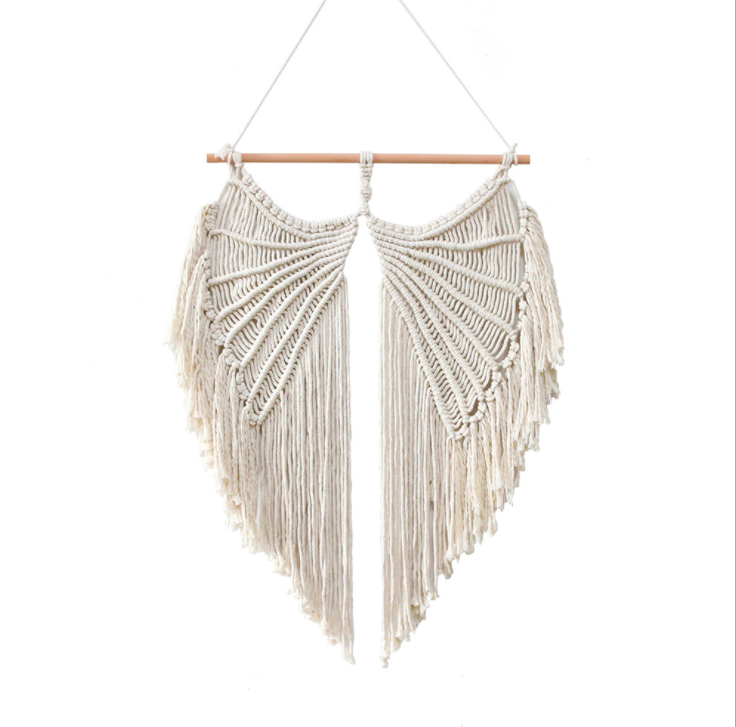 Wholesales Macrame Wall Hanging Angel wings Boho Chic Woven Leaf Tassels Decoration Handmade Bohemian Woven Tapestry