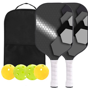 Ensemble de raquettes de pickleball, 4 balles, sac en filet, poignée antidérapante, forme standard, design tendance, adultes, enfants, toutes saisons, bois de peuplier - Product Image 1
