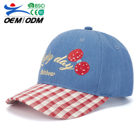 Gorra de Béisbol Ajustable de Mezclilla Sintética Estilo Cottagecore para Niñas, Gorra Retro con Bordado de Cerezas y Lazo 3D para el Verano
