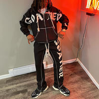 Ensemble sweat-shirt et pantalon de survêtement vintage délavé à l'acide pour homme, avec logo brodé et appliqué, personnalisable en usine (OEM/ODM)