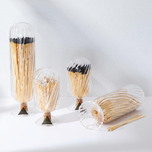 Cloche à <span class=keywords><strong>allumettes</strong></span> en verre soufflé à la main avec texture nervurée en spirale, pot à <span class=keywords><strong>allumettes</strong></span> transparent avec bouchon en liège et 120 <span class=keywords><strong>allumettes</strong></span> pour cheminée - Product Image 3