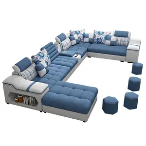 Modern saklama bölmesi U şekilli kesit 7 kişilik lateks lüks mobilya oturma odası kumaş kanepeler setleri tedarikçisi