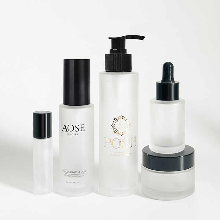 20ml 30ml 40ml 60ml 80ml 100ml 120ml Full Size Frosted Glass Bottle with Black Lotion Spray Pump 20g 30g 50g Cream Jar