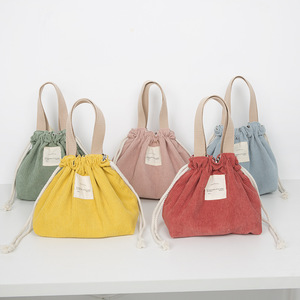 <b>Canvas</b> Picnic Tote Eco Cotton Cloth Small Handbag Dinner Container Food Storage <b>Box</b> Drawstring Corduroy Lunch Cooler Bags - Product Image 1