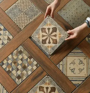 Piastrelle in stile medievale con motivo floreale, piastrelle effetto legno retrò per cucine, balconi, sale da tè, caffetterie, case vacanza, ingressi. - Product Image 3