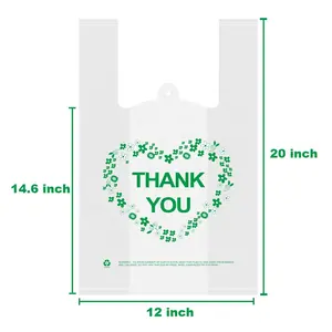 Eco-Friendly White Disposable Printing PE THANK YOU T-shirt Vest Carrier Bags