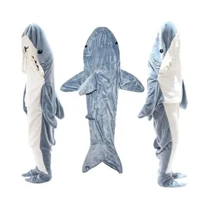 Coperta personalizzata ecologica da indossare per adulti in peluche morbida biancheria da notte in pile invernale coperta da squali