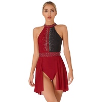 Ballet lyrique Jazz strass robe de danse dos nu maille justaucorps robes scène Performance danse porter