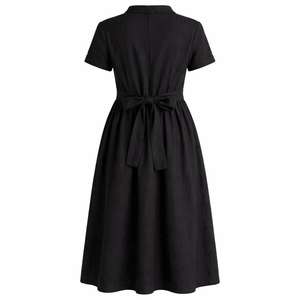 Abito da <span class=keywords><strong>Donna</strong></span> <span class=keywords><strong>su</strong></span> <span class=keywords><strong>Misura</strong></span> in Lino Nero, Vestito Elegante a Vestibilità Ampia, Fornitore di Abbigliamento Femminile di Qualità - Product Image 2