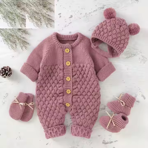 Combinaison en tricot pour nouveau-né, à capuche, pour filles et garçons, combinaison chaude en tricot pour nouveau-né, vêtements pour bébé avec chapeau, chaussures et gants - Product Image 2