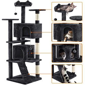 Poste de rasguño de muebles de condominio de torre de árbol de gato de tres niveles de lujo para gatitos juego de Casa de mascotas, árboles de gato y rascador - Product Image 4