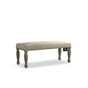 Banco Tapizado Breda con Tachuelas, Mueble de Comedor en Gris Antiguo - Product Image 1