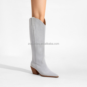 Bottes d'équitation pour femmes en faux daim brodé style western, hauteur genou, bout pointu, <span class=keywords><strong>talon</strong></span> bas, rehaussantes, printemps/été/hiver - Product Image 6