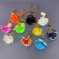 Fleurs artificielles en feuille d'or, couleurs rouge, vert, bleu, orange, noir, blanc, violet, jaune, avec fil de cuivre et lumière LED