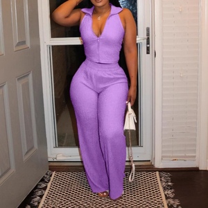 Summer Women's Sleeveless Top Pleat Casual <b>Pants</b> 2 Piece Set Fashion - Product Image 3