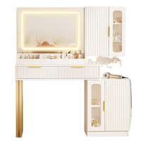 Coiffeuse moderne à 5 étagères et 2 tiroirs pour chambre à coucher, avec miroir à éclairage réglable 3 couleurs et prise électrique, 45 pouces