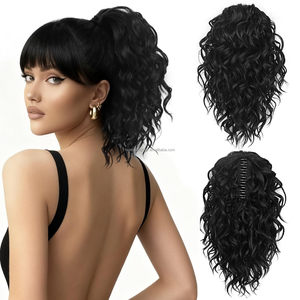 Extension <span class=keywords><strong>per</strong></span> Coda di Cavallo Sintetica Naturale Ondulata, Coda di Cavallo Ricciola con Coulisse, Extension <span class=keywords><strong>per</strong></span> Capelli a Onda Profonda da 14 Pollici - Product Image 1