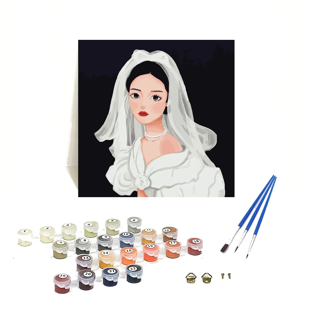 DIY Oil Painting Paint by Number Kit Illustration girls with 24 colors adult painting by numbers canvas 40x40cm ORFON brand