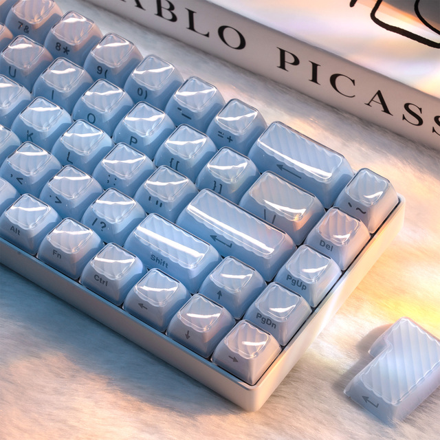 XVX Crystal Jelly Keycaps Blue Magic Wave Series OEM PC Material Mechanical Profile Side-Print Ice-Cube Keycap Set 136-Key