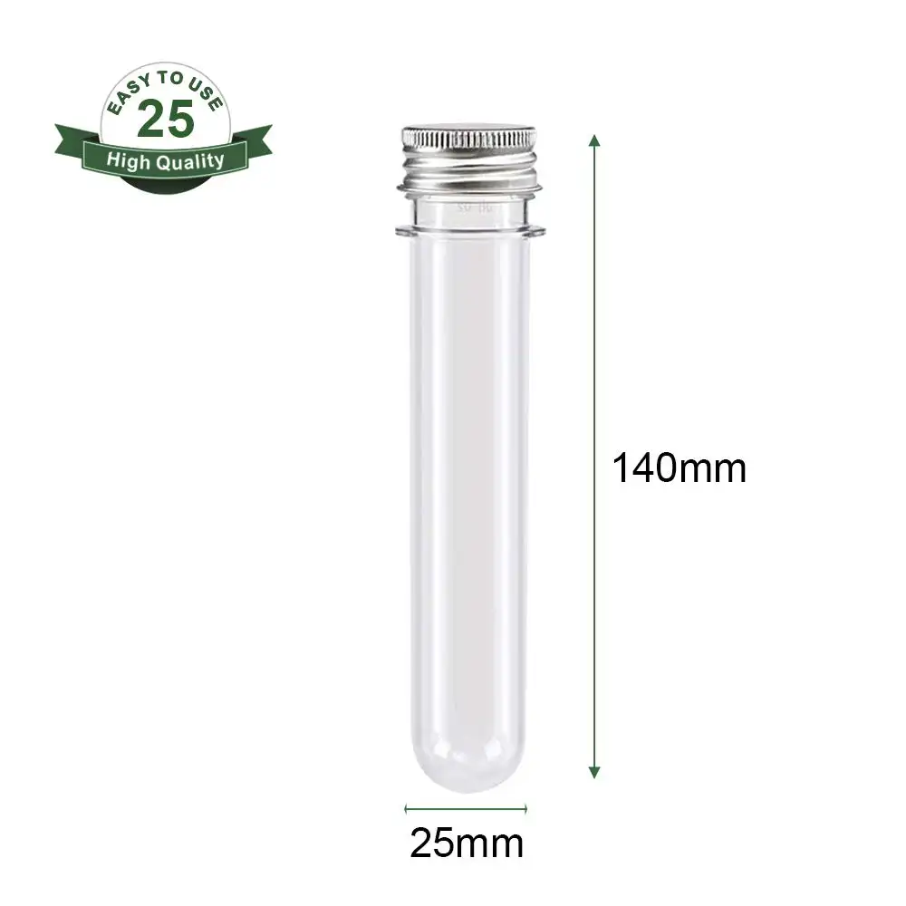 Tubo de ensayo con tapa de plástico PET de fondo redondo, tapón de rosca de 25x140mm, 40ml, 45ml, Matop -04, 25x140mm, fondo redondo, 500 Uds. CN;SHG transparente