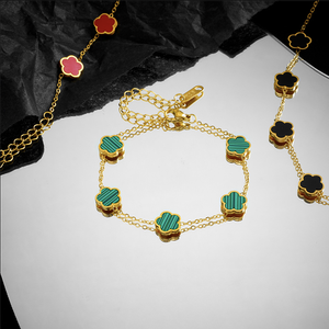 Mode baja tahan karat gelang semanggi lima-daun 13MM bersisi ganda gelang berlapis emas 18K tidak pudar berlapis emas - Product Image 3