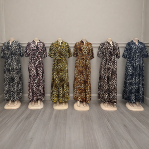 Nuovo Abito Casual da <span class=keywords><strong>Donna</strong></span> all'Ingrosso con Stampa Leopardata, Collo Annodato, Maniche Corte e Linea ad A - Product Image 5