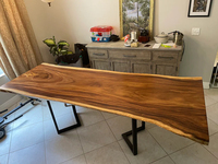 Table de salle à manger en bois massif de noyer à bord naturel, prix d'usine, mobilier de cuisine de luxe