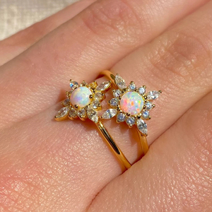 Ladies 14k Gold Plated Sunflower <b>Opal</b> October Birthstone Rings Anniversary <b>Gifts</b> - Product Image 2