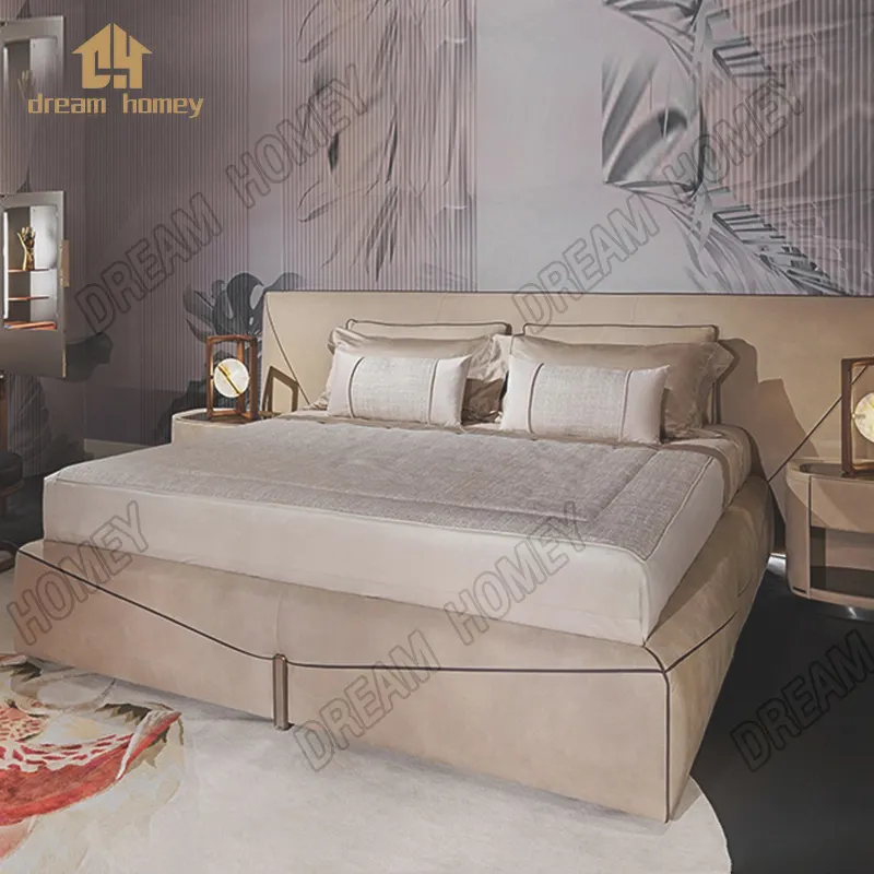Italiaanse Postmoderne Volledig Frosted Lederen Bed Villa High-End Licht Luxe Hoofdbed Dekbed Sets Luxe Kingsize Bed Fr