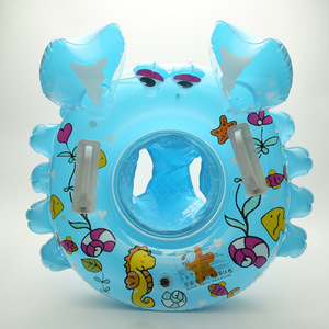 Asiento inflable para nadar con forma de cangrejo para niños, anillo de animales de dibujos animados para bebés y niños con asas de seguridad, color azul - Product Image 1