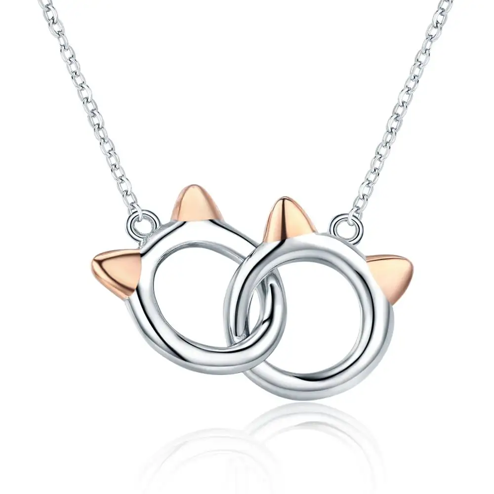 Custom jewelry pet love double cat rose gold S925 sterling silver necklace