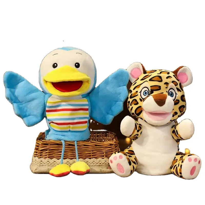 28cm de pelúcia Animal Cartoon Mão Fantoche Brinquedos Kawaii Duck White Bear Dinosaur Leopard Plush Doll Baby Brinquedos Educativos Kids Gifts