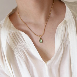 Classic Vintage 18K Gold Plated Stainless Steel <b>Snake</b> Chain Necklace Water Drop Glass Pendant Claw Setting Anniversary Fashion - Product Image 5