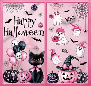 Adesivi statici rosa di Halloween per finestre: fantasmi, gatti neri, zucche, palloncini, ragno, Boo - decorazioni per porte in vetro e camere da letto delle ragazze - Product Image 1