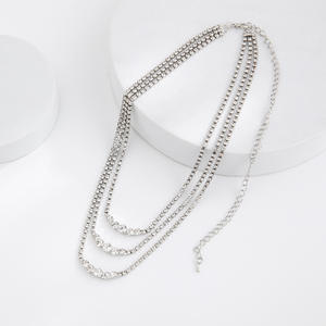 מכירה חמה שרשרת שרשרת גליליות טרנדית שרשרת גליליות טרנדית 3 שכבות קריסטל סגסוגת אבץ זירקון - Product Image 6