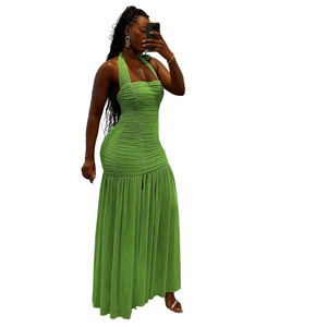 Y0560 Nouvelle Robe Femme Tendance à Col Halter, Dos Nu, Plissée, Double Couche, Sexy et Ajustée - Product Image 5