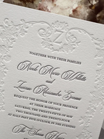 Invitations de mariage chic en papier coton à bords festonnés, gaufrées, avec impression typographique, pour le service de fabrication d'invitations de mariage