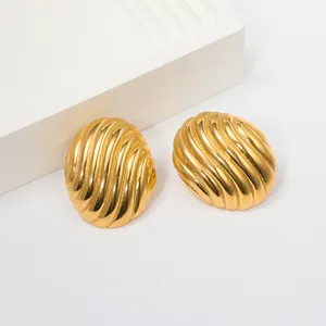 Fashion Chunky 18k Gold Plated Textured Oval Stud Earrings Women Dainty Stainless Steel Statement Earring Tarnish Free Jewelry