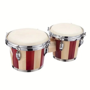 Wholesale Factory-Direct Stripe Color 7+8-Inch Sheepskin Bongo <b>Drums</b> Wooden Hand Percussion <b>Drums</b> Percussion Instruments - Product Image 1