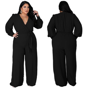 Tuta Elegante da <span class=keywords><strong>Donna</strong></span> <span class=keywords><strong>Taglie</strong></span> <span class=keywords><strong>Forti</strong></span> in Stile Europeo-Americano, in Poliestere e Spandex, a Vita Alta, Lunghezza Intera, Vestibilità Ampia - Product Image 4