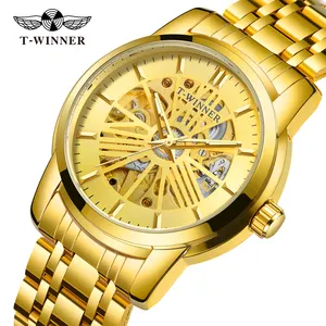 Forsining นาฬิกาข้อมือกลไกอัตโนมัติสำหรับผู้ชาย,นาฬิกาข้อมือ Montre Homme Golden สีทองใส Fastrack สำหรับผู้ชายโลโก้ที่กำหนดเองปี2022