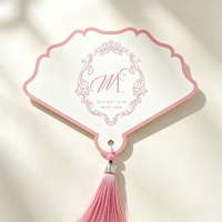 Abanicos de Papel Personalizados con Monograma, Dorados, con Borlas, para Bodas, Invitaciones, Recuerdos para Invitados
