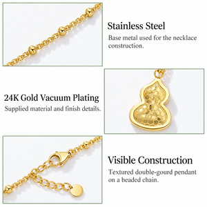 Collier pendentif double gourde texturé or en acier inoxydable, placage sous vide or 24 carats 41 + 5 cm 6,5 g - Product Image 3