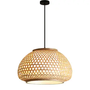 Lampu gantung bambu, lampu gantung Modern tenunan tangan untuk dekorasi ruang tamu rumah restoran perlengkapan pencahayaan gantung lampu liontin